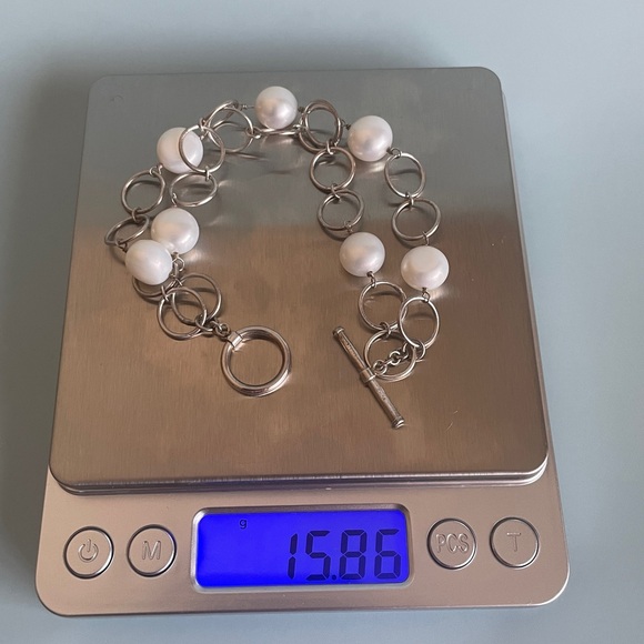 Vintage 925 Sterling Silver Double-Strand Bracelet Freshwater Pearl Toggle Clasp - Picture 5 of 5